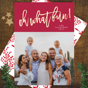 Carte De Vœux En Aluminium OR VRAI Quelle joie ROUGE Magenta Photo de Noël