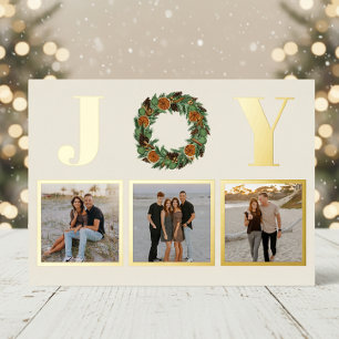 Carte De Vœux En Aluminium Orange séché Joy Pine Wreath Trois Photo Gold