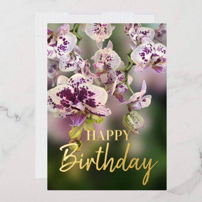 Carte De Vœux En Aluminium Orchidées Tropical Floral Joyeux Anniversaire Real (Enveloppe)