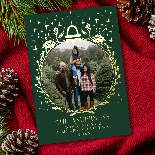 Carte De Vœux En Aluminium Ornement de feuillage de Noël vert élégant Photo  (Créateur téléchargé)