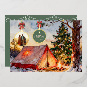 Carte De Vœux En Aluminium Ornement de Noël photo aquarelle rustique de campi