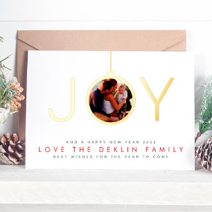 Carte De Vœux En Aluminium Ornement multi-photo Joyeux Noël Or JOY doré