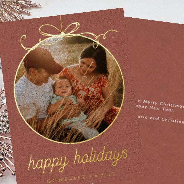 Carte De Vœux En Aluminium Ornement Whimsical Terracotta & Bow Photo (Créateur téléchargé)