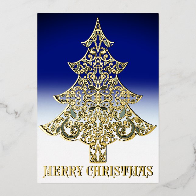Carte De Vœux En Aluminium Ornemental Filigree Pattern Christmas Tree Gold (Recto)