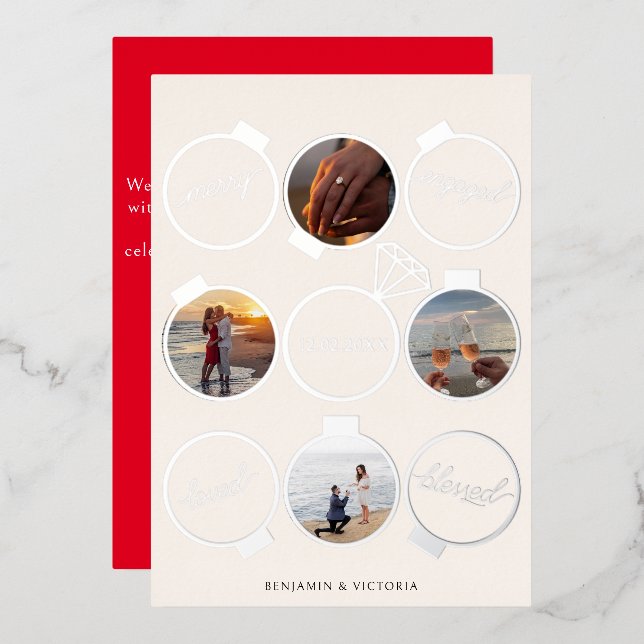 Carte De Vœux En Aluminium Ornements Joyeux et Fiancés Multiples Photos (Recto/Verso)