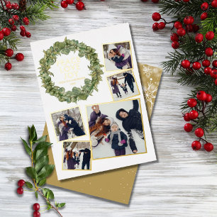 Carte De Vœux En Aluminium Paix Amour Joie 5 Photo Verdure Noël Or