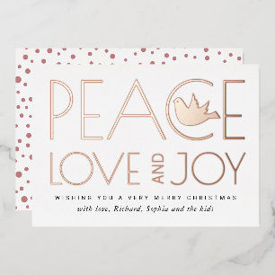 Carte De Vœux En Aluminium Paix, Amour, Joie et colombe Noël or rose