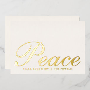 Carte De Vœux En Aluminium Paix Amour Joie Typographie Élégante Ivoire et Or