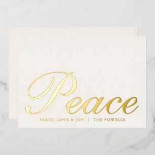 Carte De Vœux En Aluminium Paix Amour Joie Typographie Élégante Ivoire et Or