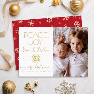 Carte De Vœux En Aluminium Paix de Noël Joie Amour Photo Flocon de Neige Or R