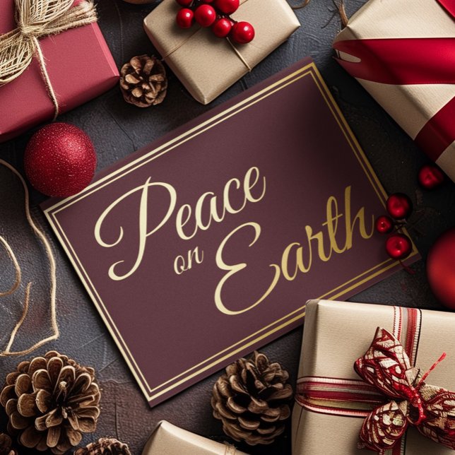 Carte De Vœux En Aluminium Paix Élégante Simple sur Terre Bourgogne Or (Créateur téléchargé)