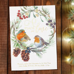 Carte De Vœux En Aluminium Paix et amour Noël Robin Pine Wreath Or<br><div class="desc">Peace and Love, carte de Noël personnalisée avec typographie de feuille d'or de luxe, couronne naturelle traditionnelle et robins de Noël. Cette aquarelle sur le thème de la nature douce présente une paire de rouge-robin, de métis, de baies d'hiver, de branches de pins et de cônes de pins. Le modèle...</div>