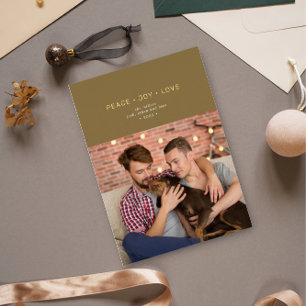 Carte De Vœux En Aluminium Paix minimale simple Joie Amour Vert Or