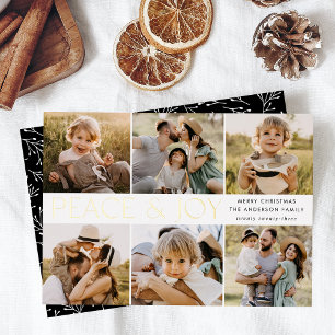 Carte De Vœux En Aluminium Paix moderne et joie 6 Photo Noir et or