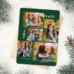 Carte De Vœux En Aluminium Paix moderne Joy Amour Couleur personnalisée Colla<br><div class="desc">Cette carte de Noël cinq collage photo design présente la lecture de typographie moderne, PEACE, JOY, et LOVE en véritable feuille d'or sur un arrière - plan vert foncé (la couleur peut être customisée à n'importe quelle couleur que vous voulez). Le dos de la carte contient un faux feutre assorti...</div>