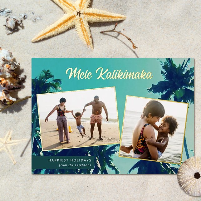 Carte De Vœux En Aluminium Palmiers Mele Kalikimaka Deux photos (Créateur téléchargé)
