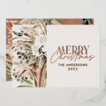Carte De Vœux En Aluminium Pampas herbe eucalyptus moody moderne boho élégant<br><div class="desc">Pampas herbe eucalyptus moody moderne boho élégant typographie moderne terre cuite,  noir,  naturel et sauge carte de Noël vert.</div>