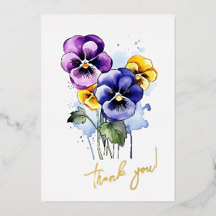 Carte De Vœux En Aluminium Pansy Flower "Merci" ! Modifiable