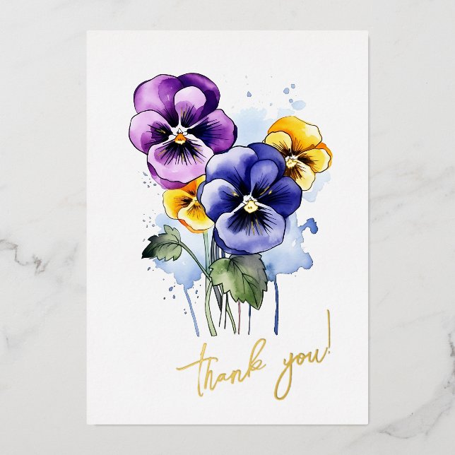 Carte De Vœux En Aluminium Pansy Flower "Merci" ! Modifiable (Recto)