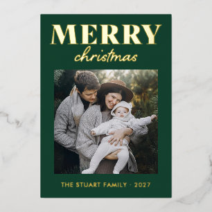 Carte De Vœux En Aluminium Papier d'or Joyeux Noël Photo de Famille Moderne V