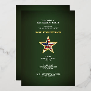Carte De Vœux En Aluminium Parti de retraite militaire - USA Star Green Invit