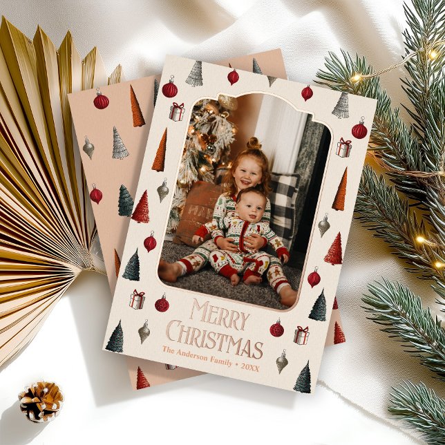 Carte De Vœux En Aluminium Pastel Retro Photo famille de Noël (Créateur téléchargé)