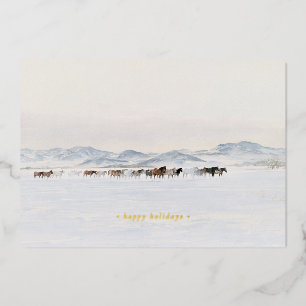 Carte De Vœux En Aluminium Paysage hivernal Chevaux Équestre Noël