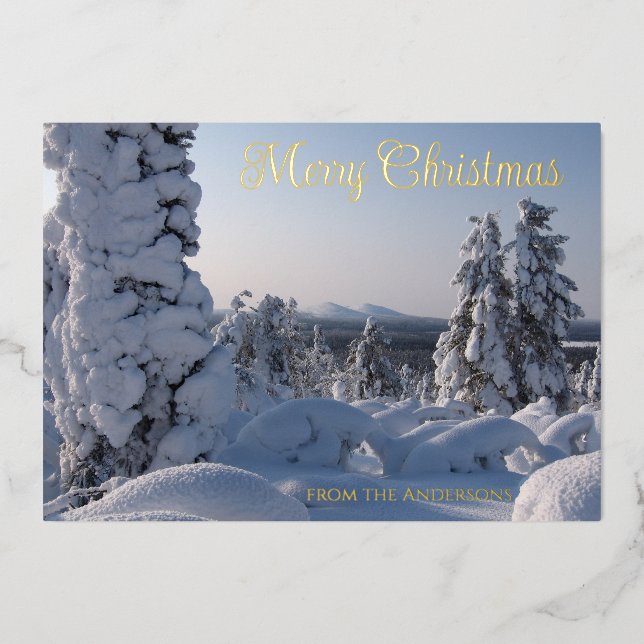 Carte De Vœux En Aluminium Paysage hivernal neige Joyeux Noël (Recto)