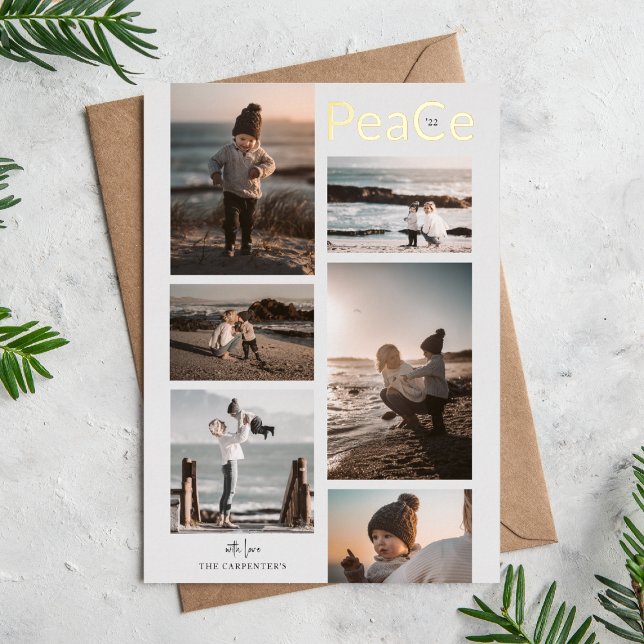 Carte De Vœux En Aluminium PeaCe 6 Collage Photo Noël Or (Créateur téléchargé)