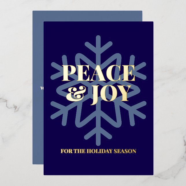Carte De Vœux En Aluminium Peace and Joy Snowflake Typography (Recto/Verso)