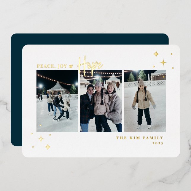 Carte De Vœux En Aluminium Peace Joy Hope 3 Photo (Recto/Verso)