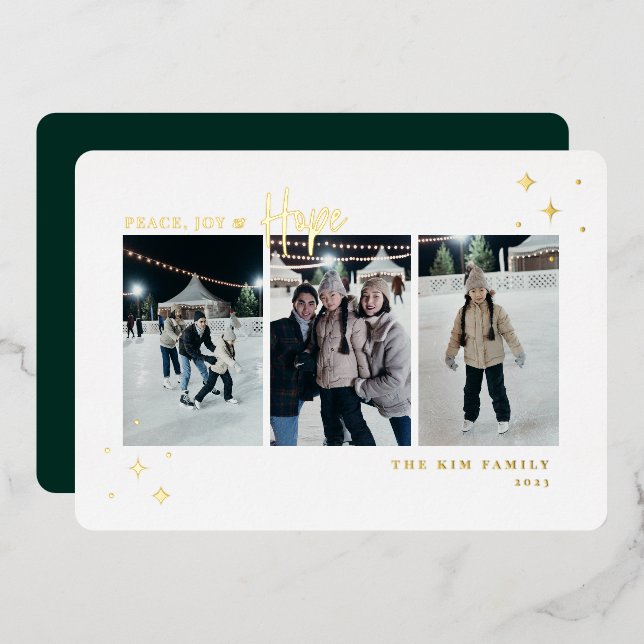 Carte De Vœux En Aluminium Peace Joy Hope 3 Photo (Recto/Verso)