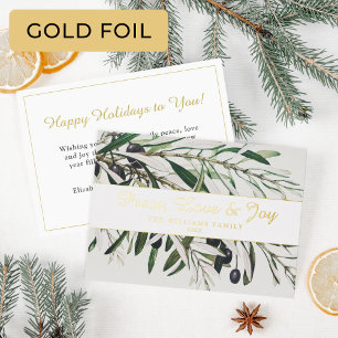 Carte De Vœux En Aluminium Peace Love and Joy Vintage Olive Branch Gold