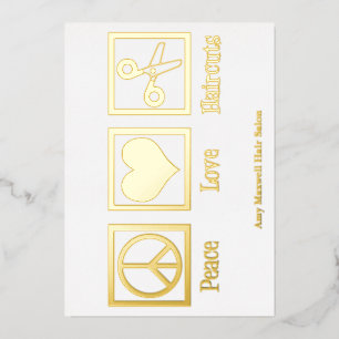 Carte De Vœux En Aluminium Peace Love Haircut Custom Hair Stylist Salon Gold