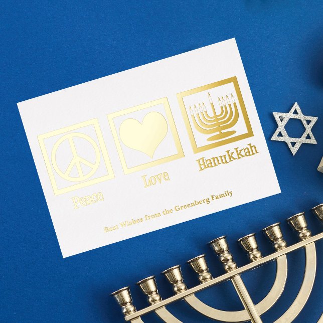 Carte De Vœux En Aluminium Peace Love Hanoukka Custom Elegant Gold (Créateur téléchargé)