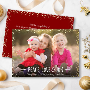 Carte De Vœux En Aluminium Peace Love Joy Script Christmas Photo Real Gold