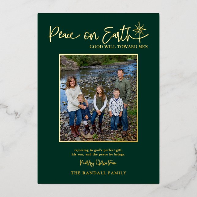 Carte De Vœux En Aluminium Peace on Earth Burgundy Photo Christmas Elegant (Recto)