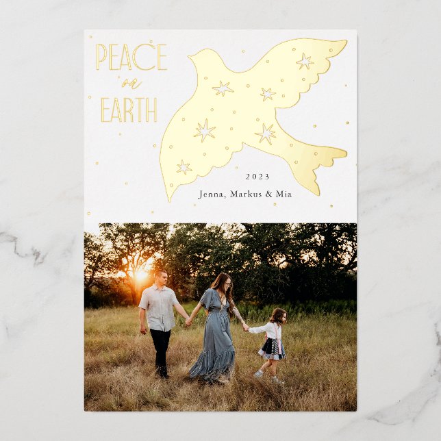 Carte De Vœux En Aluminium Peace on Earth Dove Design de Noël (Recto)