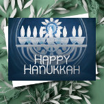 Carte De Vœux En Aluminium Peinture bleue et blanche d'Hanoukka Menorah<br><div class="desc">Peinture bleue et blanche d'Hanoukka Menorah</div>