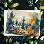 Carte De Vœux En Aluminium Peinture couleur aquarelle Hanoukka Menorah<br><div class="desc">Peinture couleur aquarelle Hanoukka Menorah</div>
