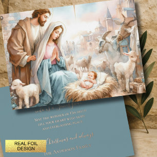 Carte De Vœux En Aluminium Peinture de la Sainte Famille Scène de la Nativité