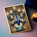 Carte De Vœux En Aluminium Peinture de Menorah Happy Hanoukka Gold Blue<br><div class="desc">Peinture de Menorah Happy Hanoukka Gold Blue</div>
