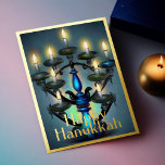 Carte De Vœux En Aluminium Peinture de Menorah Happy Hanoukka Gold Blue<br><div class="desc">Peinture de Menorah Happy Hanoukka Gold Blue</div>