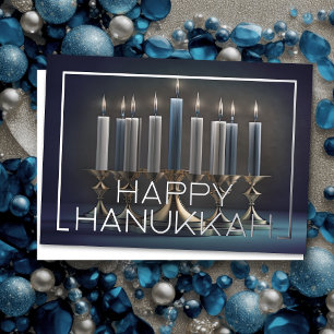 Carte De Vœux En Aluminium Peinture d'Elégant Menorah Gold Blue