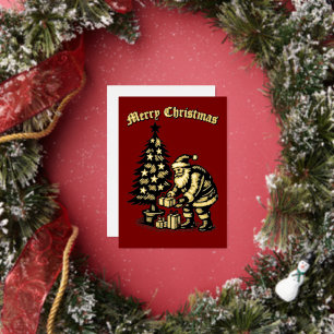 Carte De Vœux En Aluminium Père Noël sous l'arbre de Noël