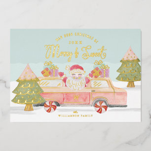 Carte De Vœux En Aluminium Père Noël vintage rose aquarelle Merry & Sweet Van