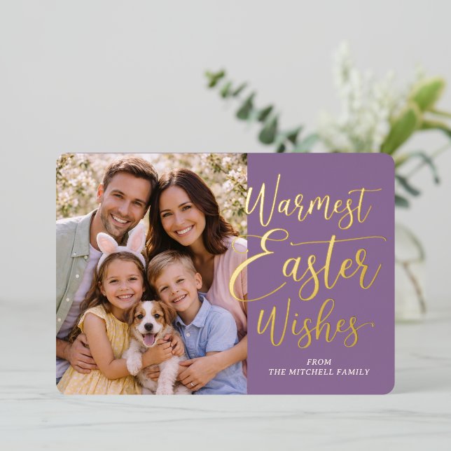 Carte De Vœux En Aluminium Personalized Happy Easter Family Photo Gold (Debout devant)