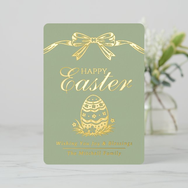 Carte De Vœux En Aluminium Personalized Spring Easter Egg Gold Bow (Debout devant)