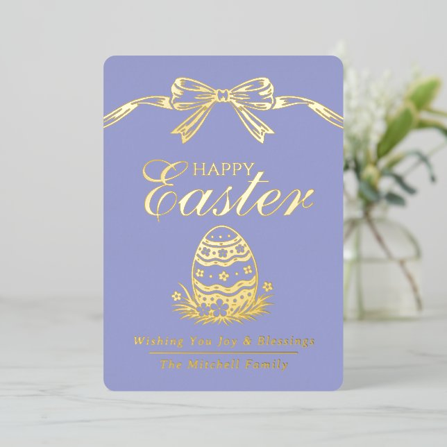 Carte De Vœux En Aluminium Personalized Spring Easter Egg Gold Bow (Debout devant)