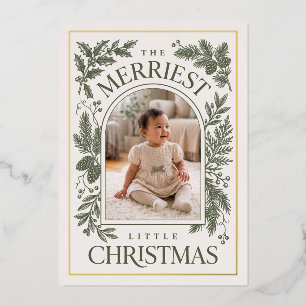 Carte De Vœux En Aluminium Petit Noël le plus joyeux Vintage Botanique Vert